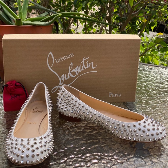 Christian Louboutin Shoes - Christian Louboutin White Babaspikes Leather Flat